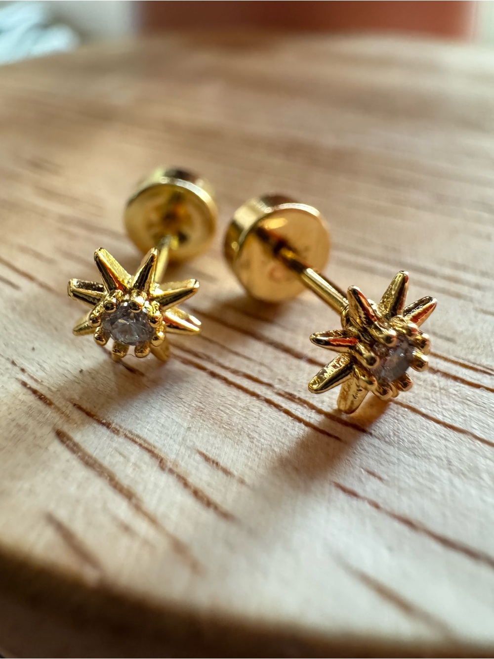 Gold Starburst CZ Stud Earrings